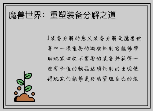 魔兽世界：重塑装备分解之道